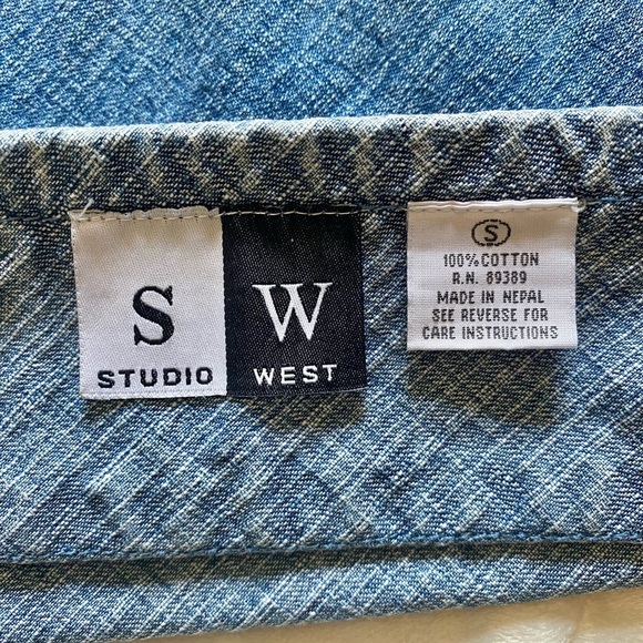 Vintage Studio West Sequined Embellished Blue Jean Denim Midi Skirt - Picture 2 of 10